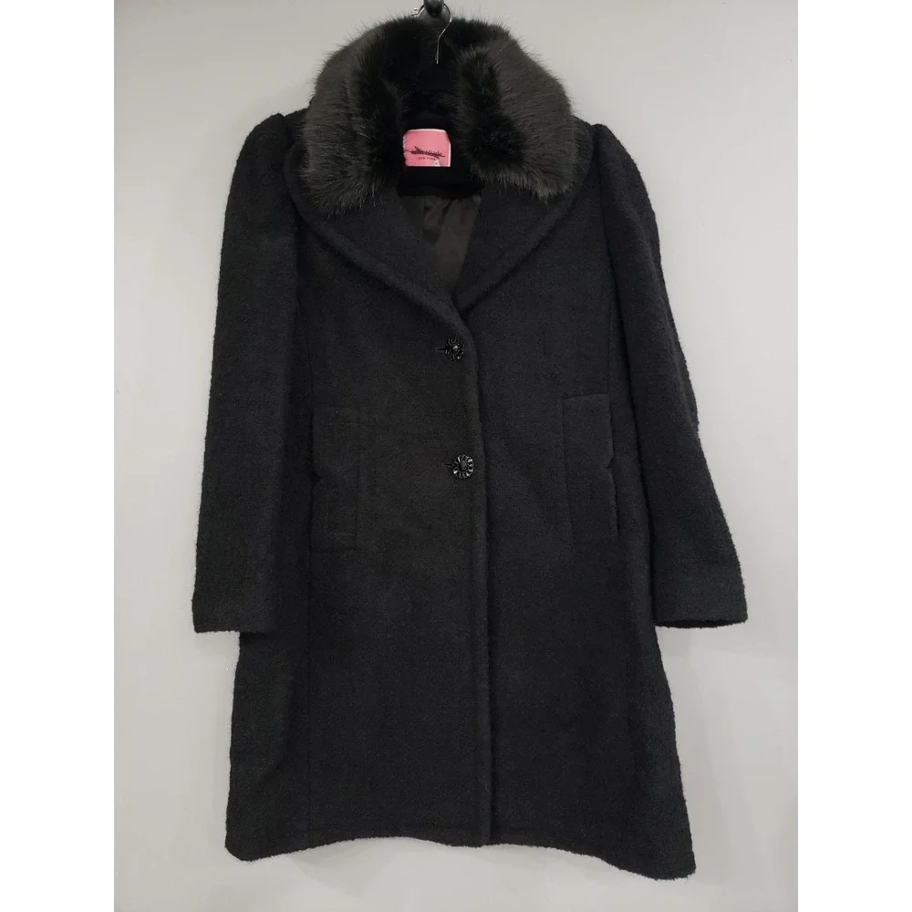 NEVER WORN Kate Spade Wool Alpaca Blend Faux Fur Black Penny Lane Coat Peacoat